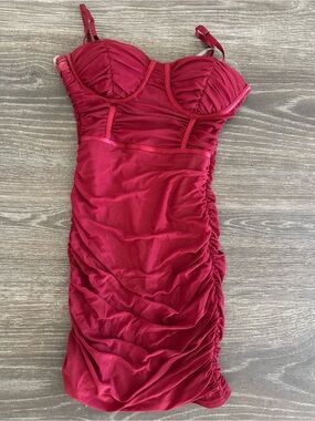Windsor wine color Ruched Mini Dress with Underwire Bust